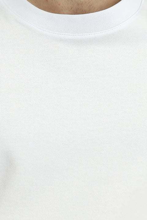 Beyaz Bisiklet Yaka Oversize Ekstra Rahat Kesim Pamuk Tişört