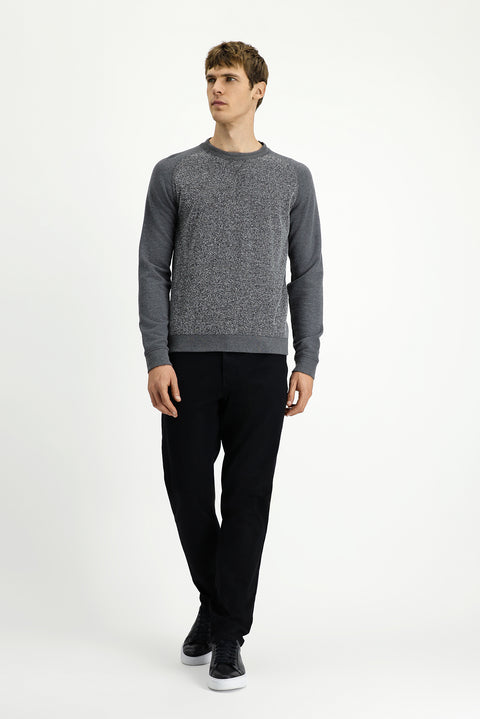 Orta Füme Bisiklet Yaka Regular Fit Desenli Pamuklu Sweatshirt