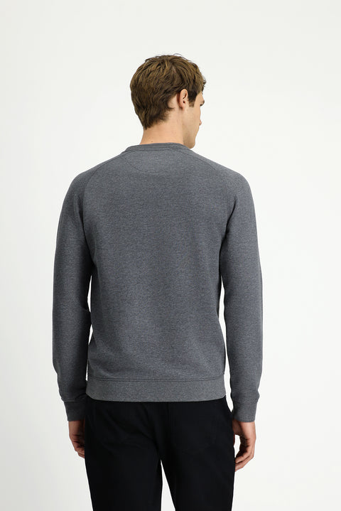 Orta Füme Bisiklet Yaka Regular Fit Desenli Pamuklu Sweatshirt