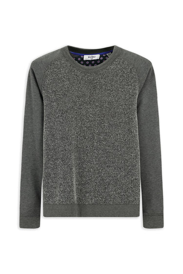 Orta Füme Bisiklet Yaka Regular Fit Desenli Pamuklu Sweatshirt