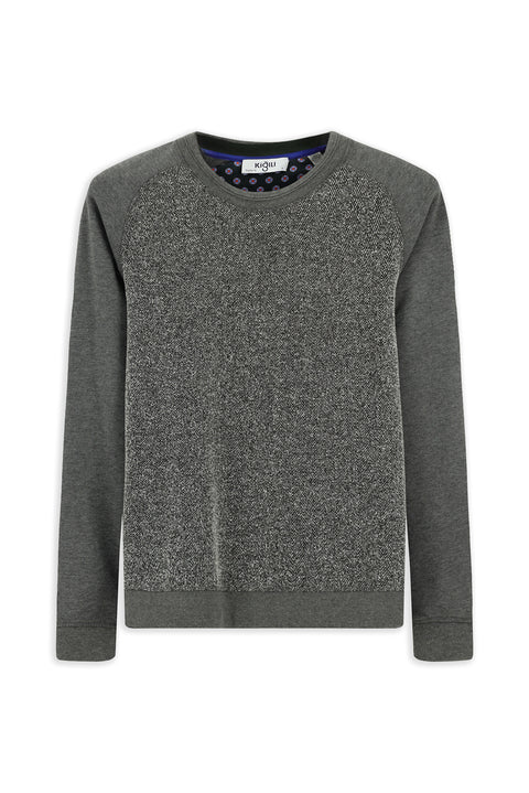 Orta Füme Bisiklet Yaka Regular Fit Desenli Pamuklu Sweatshirt