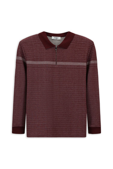  Koyu Bordo Fermuarlı Polo Yaka Regular Fit Sweatshırt