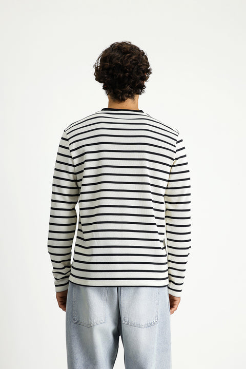 Off-white Crew Neck Regular Fit Striped Sweatshirt