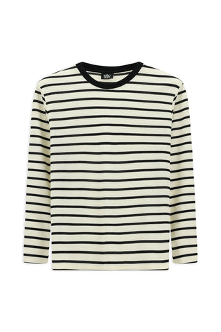  Ekru Bisiklet Yaka Regular Fit Çizgili Sweatshirt