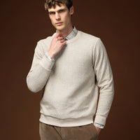 Light Beige Crew Neck Regular Fit Patterned Cotton Sweatshirt