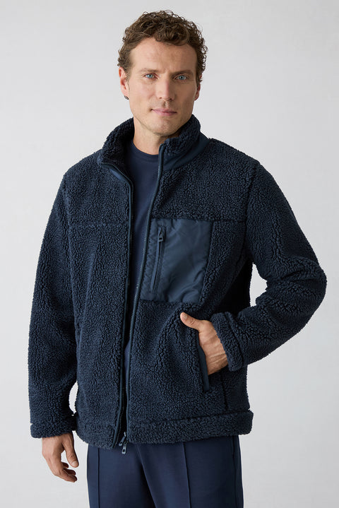 Koyu Lacivert Yarım Balıkçı Yaka Fermuarlı Cepli Sıcak Tutan Peluş Sweat Hırka