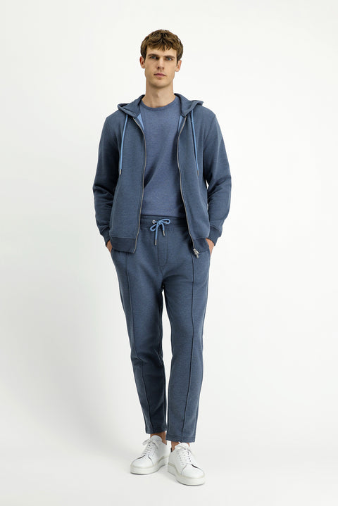 İndigo Melanj Beli Lastikli İpli Cepli Pamuklu Sweatpant / Eşofman Altı