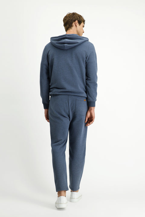 Indigo Melange Cotton Sweatpants/Sweatpants with Elastic Waistband and Drawstring Pockets