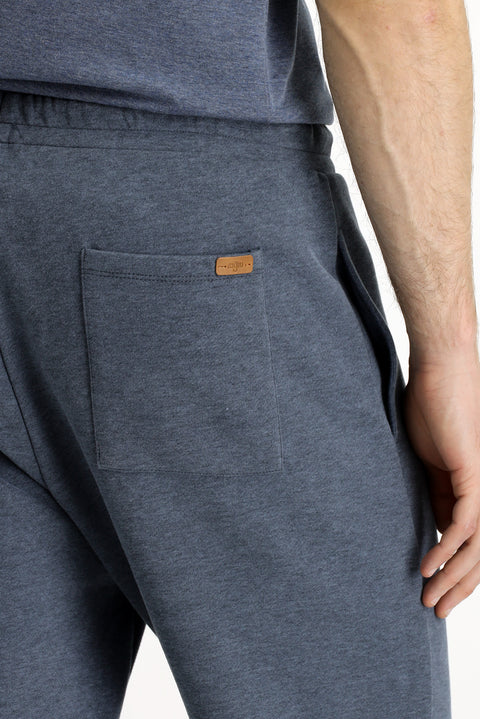 İndigo Melanj Beli Lastikli İpli Cepli Pamuklu Sweatpant / Eşofman Altı