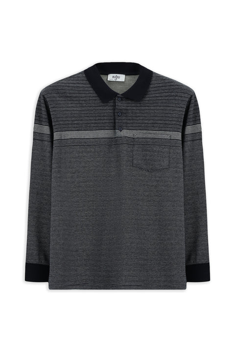 Medium Navy Polo Collar Regular Fit Striped Sweatshirt