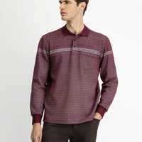 Koyu Bordo Polo Yaka Regular Fit Çizgili Sweatshirt