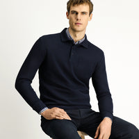 Koyu Lacivert Polo Yaka Regular Fit Desenli Pamuk Sweatshirt