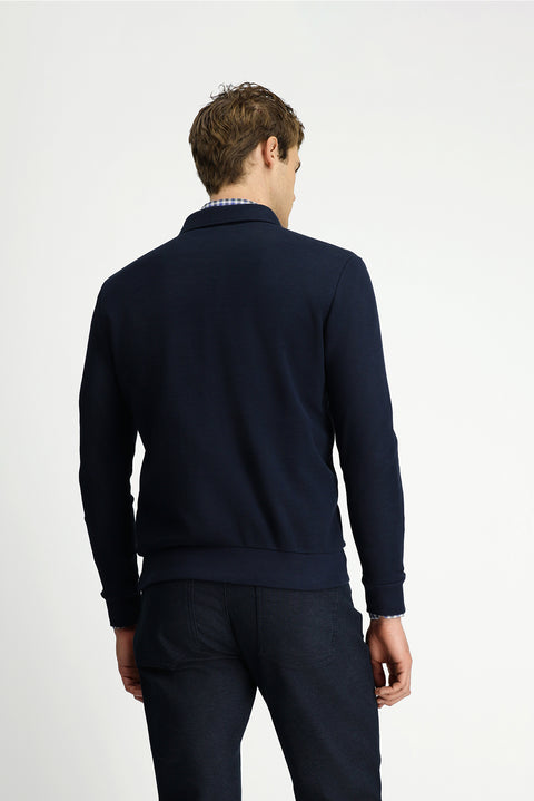 Koyu Lacivert Polo Yaka Regular Fit Desenli Cepli Pamuk Sweatshirt