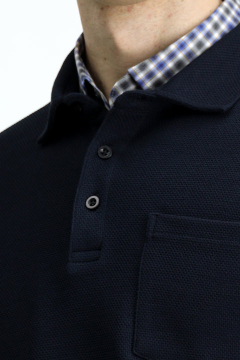 Koyu Lacivert Polo Yaka Regular Fit Desenli Cepli Pamuk Sweatshirt