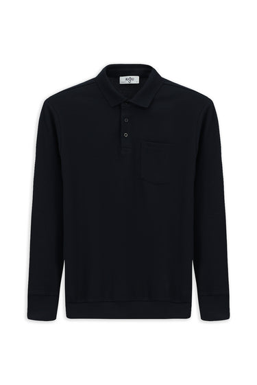  Koyu Lacivert Polo Yaka Regular Fit Desenli Pamuk Sweatshırt