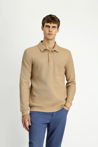  Orta Bej Polo Yaka Regular Fit Desenli Pamuk Sweatshırt