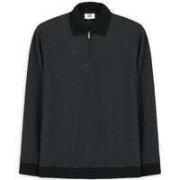 Siyah Polo Yaka Regular Fit Desenli Fermuarlı Pamuklu Sweatshirt