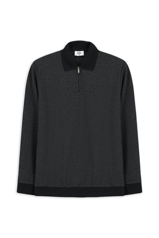  Siyah Polo Yaka Regular Fit Desenli Fermuarlı Pamuklu Sweatshirt