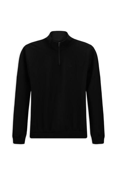 Siyah Yarım Balıkçı Yaka Regular Fit Pamuklu Mevsimlik Nakışlı 2 İplik Fermuarlı Sweatshirt