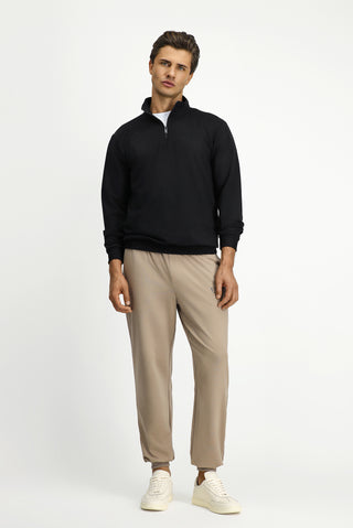  Siyah Yarım Balıkçı Yaka Regular Fit Nakışlı Fermuarlı Pamuklu Sweatshirt