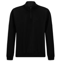 Siyah Yarım Balıkçı Yaka Regular Fit Nakışlı Fermuarlı Pamuklu Sweatshirt