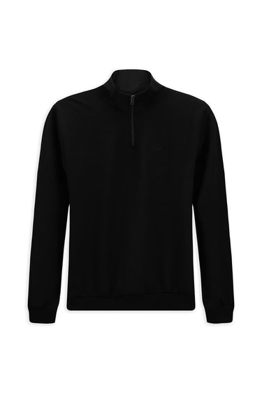  Siyah Yarım Balıkçı Yaka Regular Fit Nakışlı Fermuarlı Pamuklu Sweatshirt