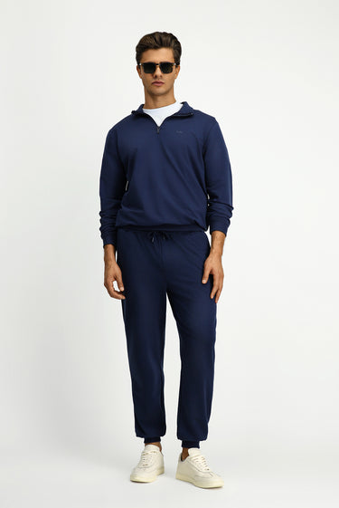 İndigo Yarım Balıkçı Yaka Regular Fit Nakışlı Fermuarlı Pamuklu Sweatshirt