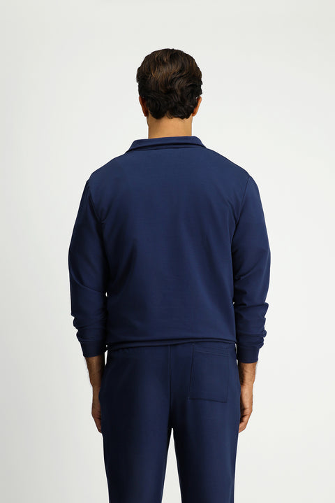 İndigo Yarım Balıkçı Yaka Regular Fit Pamuklu Mevsimlik Nakışlı 2 İplik Fermuarlı Sweatshirt