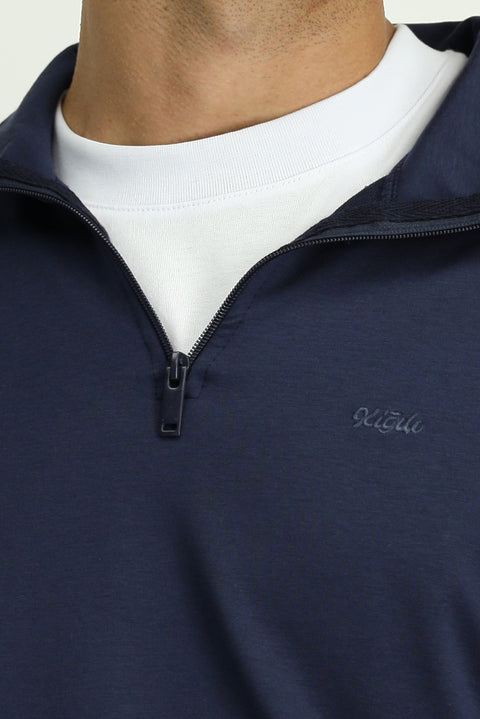 İndigo Yarım Balıkçı Yaka Regular Fit Pamuklu Mevsimlik Nakışlı 2 İplik Fermuarlı Sweatshirt