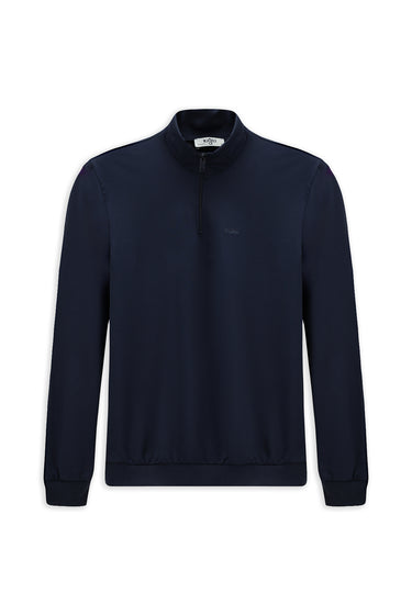  İndigo Yarım Balıkçı Yaka Regular Fit Nakışlı Fermuarlı Pamuklu Sweatshirt