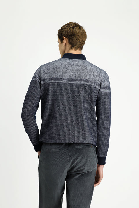 Orta Lacivert Yarım Balıkçı Yaka Yaka Regular Fit Desenli Fermuarlı Pamuklu Sweatshirt