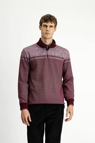  Koyu Bordo Yarım Balıkçı Yaka Yaka Regular Fit Desenli Fermuarlı Pamuklu Sweatshirt