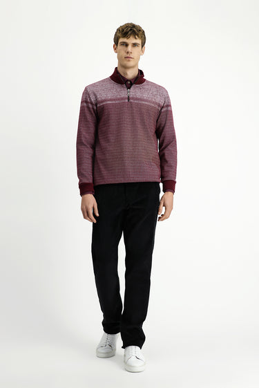  Koyu Bordo Yarım Balıkçı Yaka Yaka Regular Fit Desenli Fermuarlı Pamuklu Sweatshirt