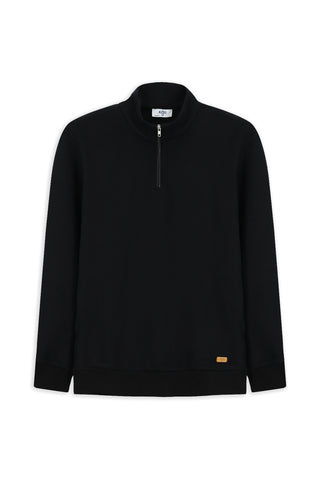  Siyah Yarım Balıkçı Yaka Yaka Regular Fit Fermuarlı Pamuklu Sweatshirt