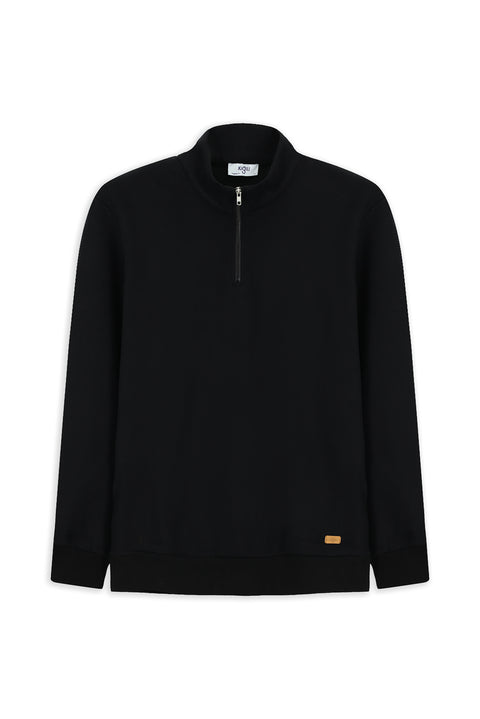 Siyah Yarım Balıkçı Yaka Yaka Regular Fit Fermuarlı Pamuklu Sweatshirt