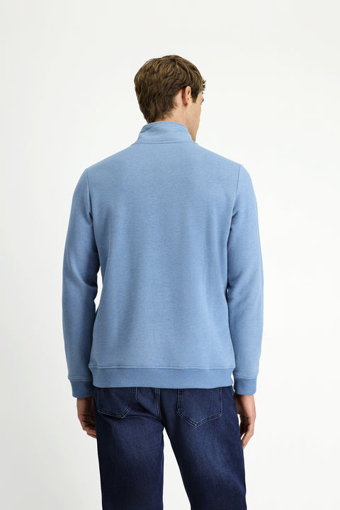 Havacı Mavi Yarım Balıkçı Yaka Yaka Regular Fit Fermuarlı Pamuklu Sweatshirt