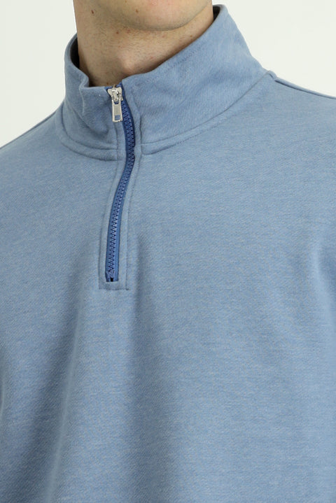 Havacı Mavi Yarım Balıkçı Yaka Yaka Regular Fit Fermuarlı Pamuklu Sweatshirt