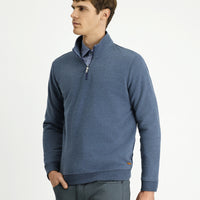 İndigo Melanj Yarım Balıkçı Yaka Yaka Regular Fit Fermuarlı Pamuklu Sweatshirt