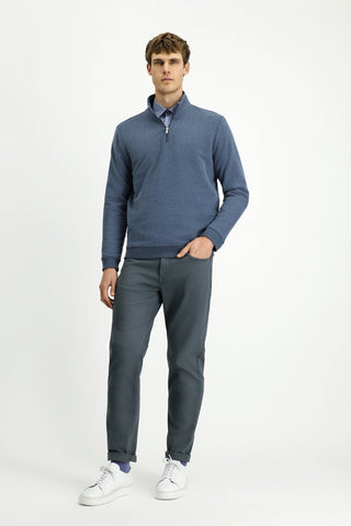  İndigo Melanj Yarım Balıkçı Yaka Yaka Regular Fit Fermuarlı Pamuklu Sweatshirt