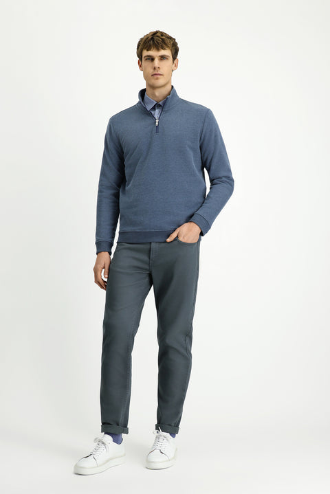 İndigo Melanj Yarım Balıkçı Yaka Yaka Regular Fit Fermuarlı Pamuklu Sweatshirt