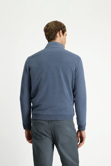  İndigo Melanj Yarım Balıkçı Yaka Yaka Regular Fit Fermuarlı Pamuklu Sweatshirt