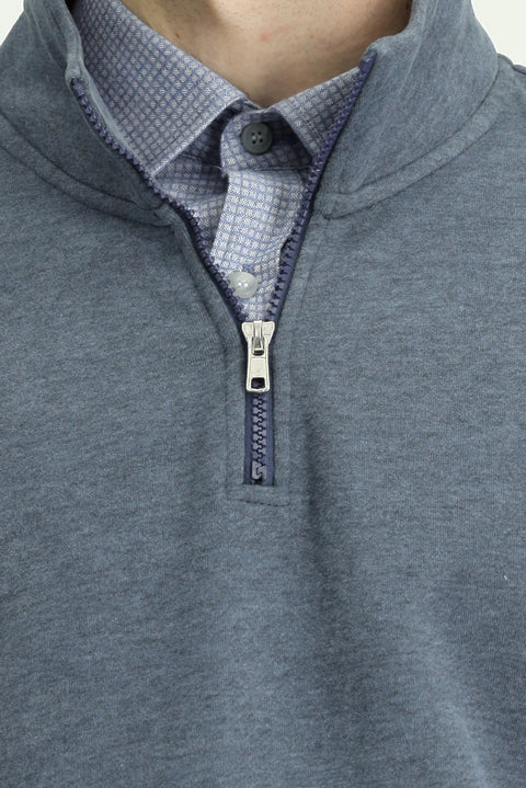 İndigo Melanj Yarım Balıkçı Yaka Yaka Regular Fit Fermuarlı Pamuklu Sweatshirt