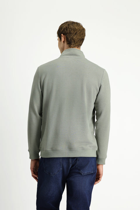 Açık Haki Yarım Balıkçı Yaka Yaka Regular Fit Fermuarlı Pamuklu Sweatshirt