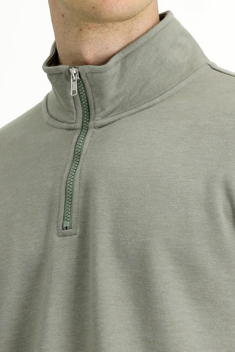 Açık Haki Yarım Balıkçı Yaka Yaka Regular Fit Fermuarlı Pamuklu Sweatshirt