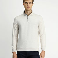 Açık Bej Yarım Balıkçı Yaka Regular Fit Fermuarlı Pamuklu Sweatshirt