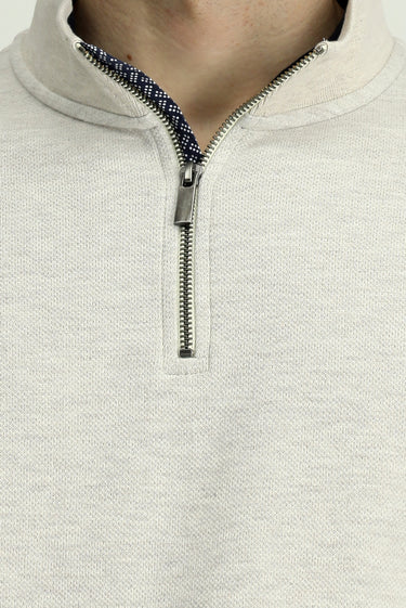 Açık Bej Yarım Balıkçı Yaka Regular Fit Fermuarlı Pamuklu Sweatshirt