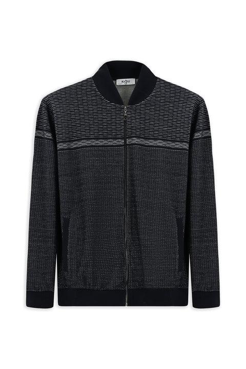 Orta Lacivert Desenli Fermuarlı Sweatshirt Hırka