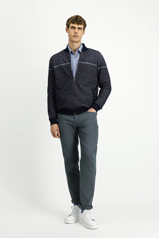  Orta Lacivert Desenli Fermuarlı Sweat Hırka