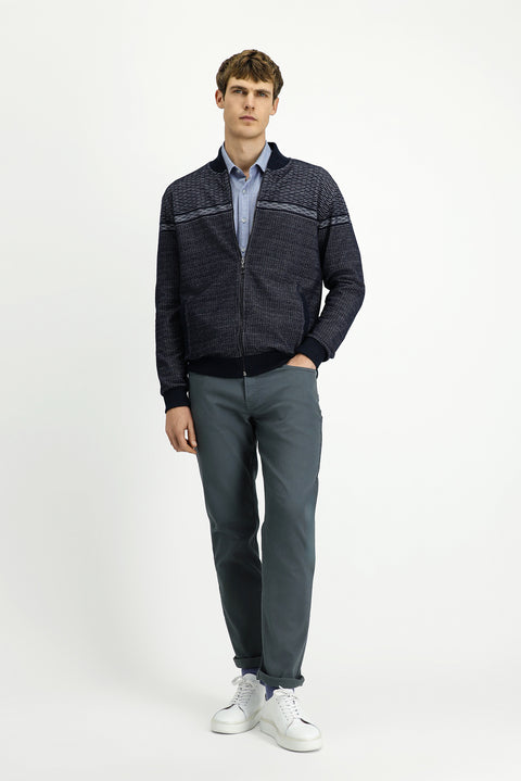 Orta Lacivert Desenli Fermuarlı Sweat Hırka