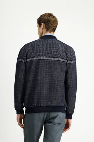  Orta Lacivert Desenli Fermuarlı Sweat Hırka